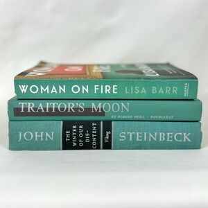 Books By Color Bundle Of Three Book Stack Teal Green Hardcover Paperback Decor